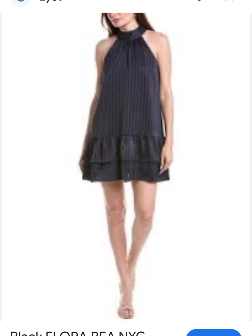 Flora Bea NYC Tori Black White Pinstripe Halter Shift Dress Tiered Sz L NEW
